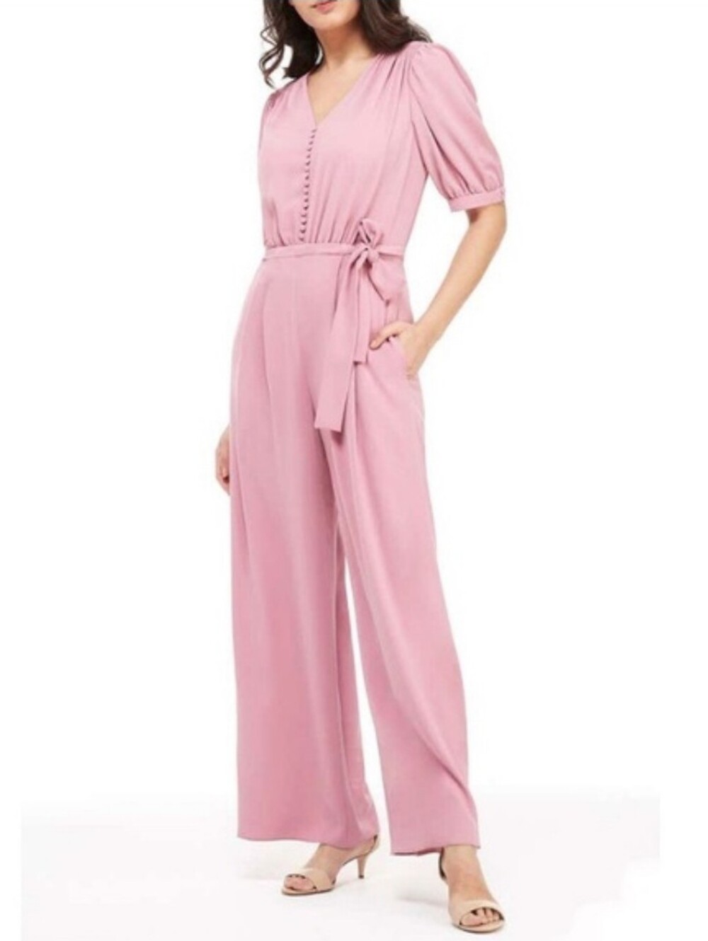 Gal Meets Glam Gabriella Grape Puff Sleeve Jumpsuit